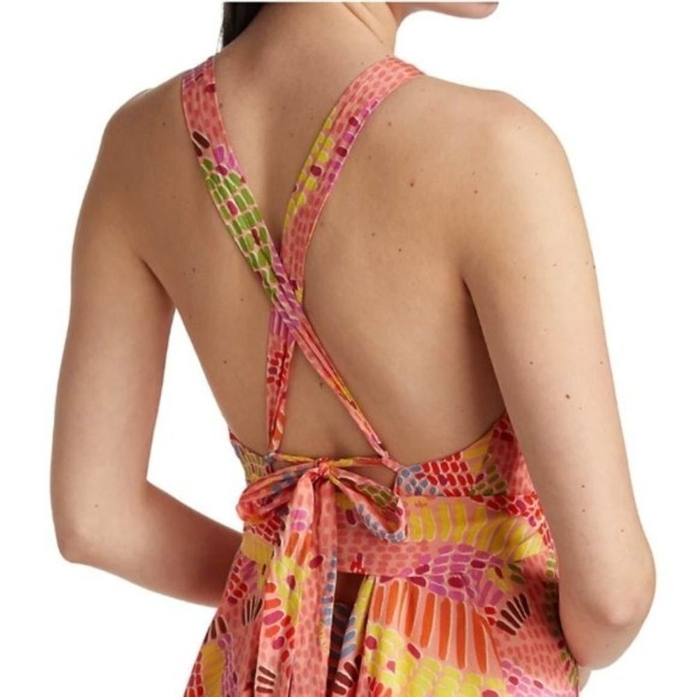 Farm Rio Mixed Pink Prints Maxi Dress Tropical Banana Tiered Halter Multi S - Picture 5 of 16